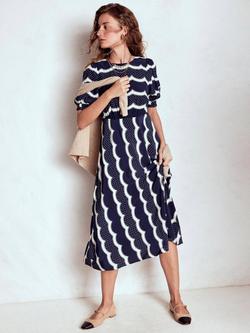 Boden Blanca Striped Spotty Midi Tea Dress - view 2, Navy/Multi