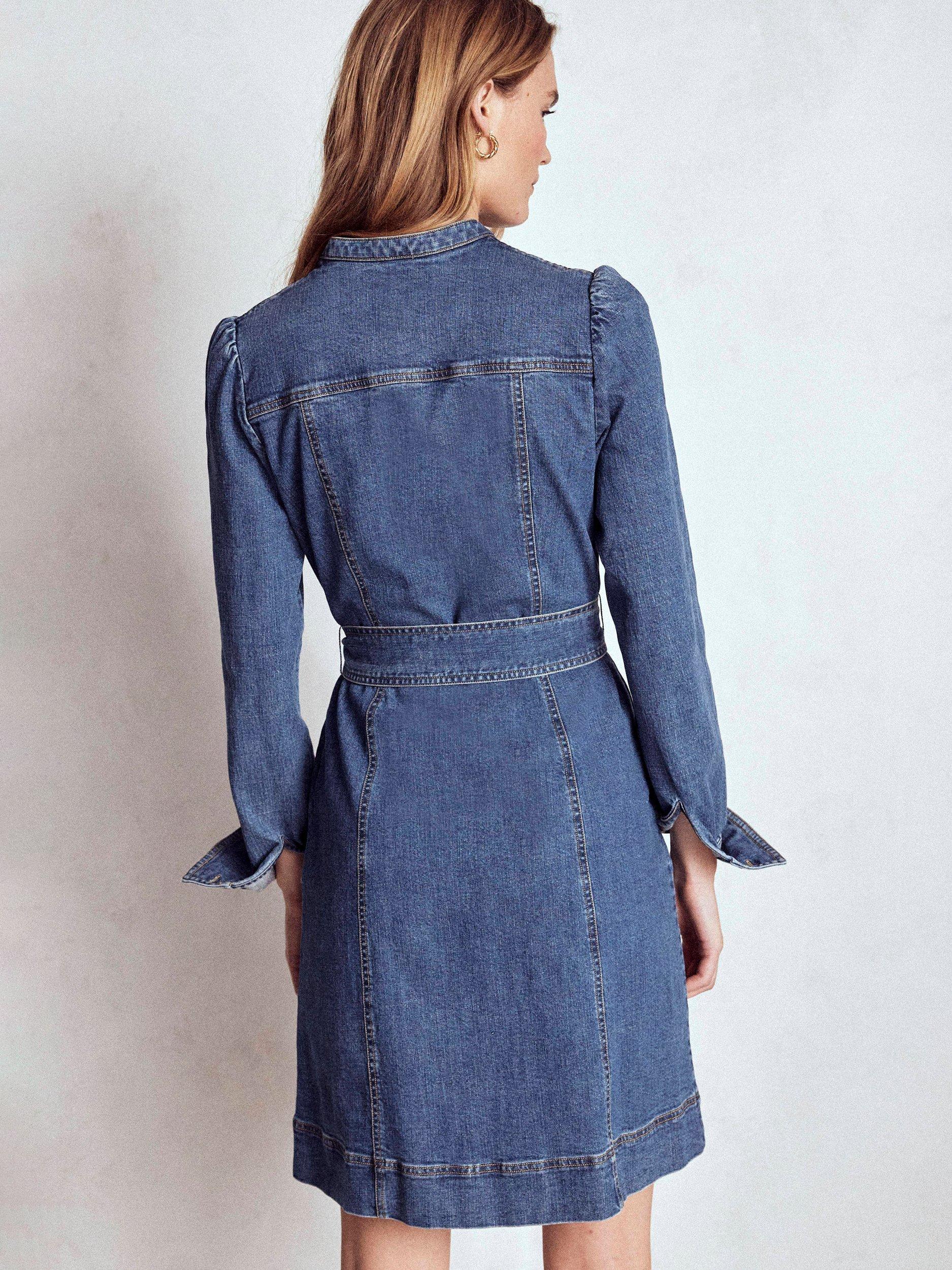 Product image 3 of 6, which shows Boden Bre Denim Long Sleeve Mini Dress, Mid Vintage Indigo, 10