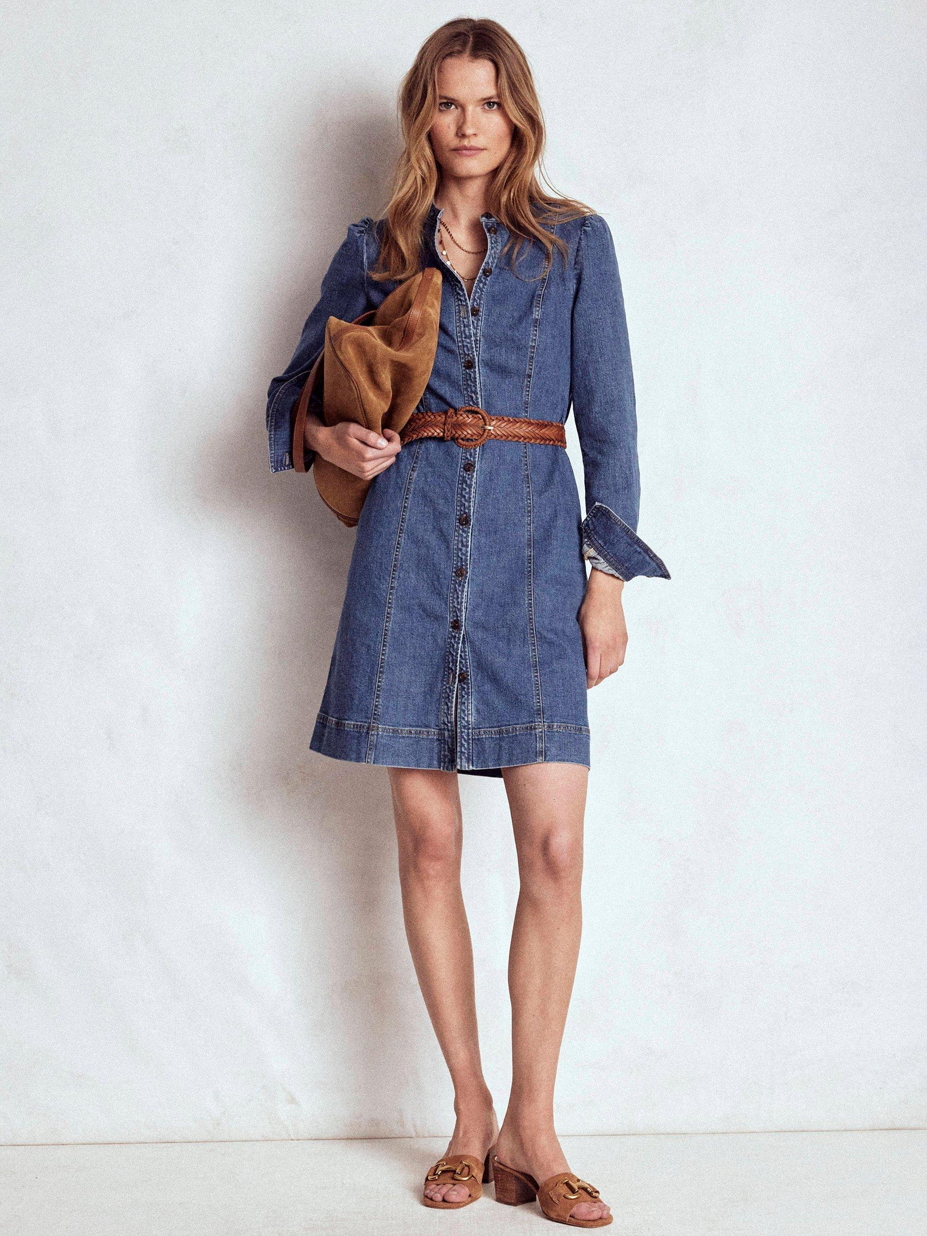 Product image 5 of 6, which shows Boden Bre Denim Long Sleeve Mini Dress, Mid Vintage Indigo, 10