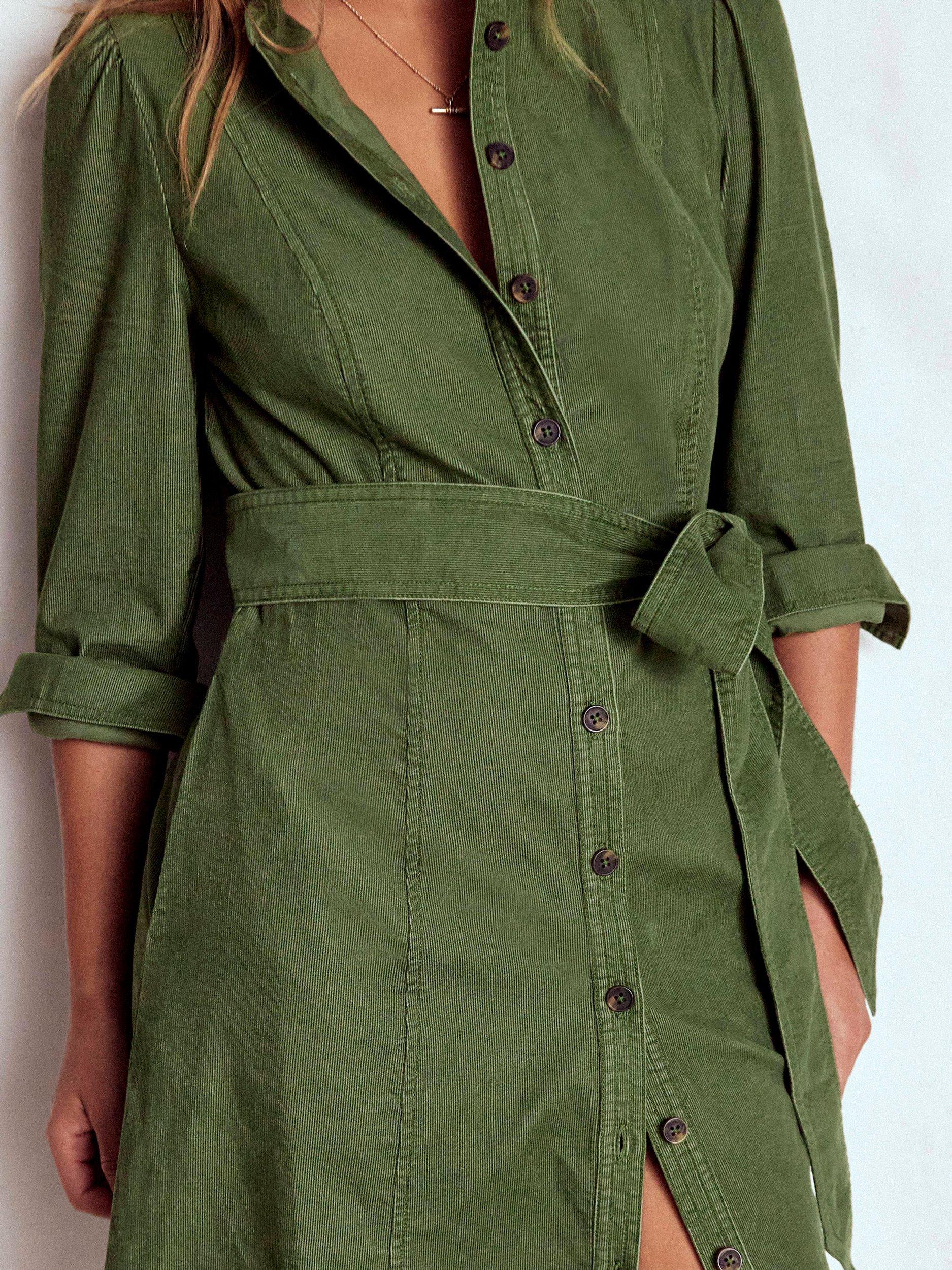 Product image 2 of 5, which shows Boden Bre Corduroy Cotton Mini Dress, Fern, 10