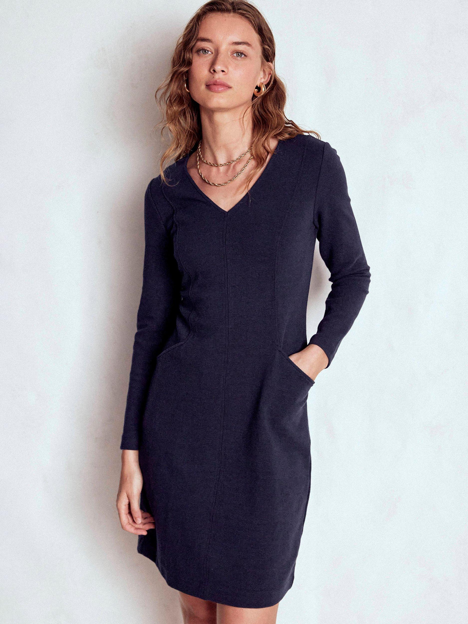 Product image 1 of 5, which shows Boden Ellen V-Neck Ottoman Dress, Navy, 8
