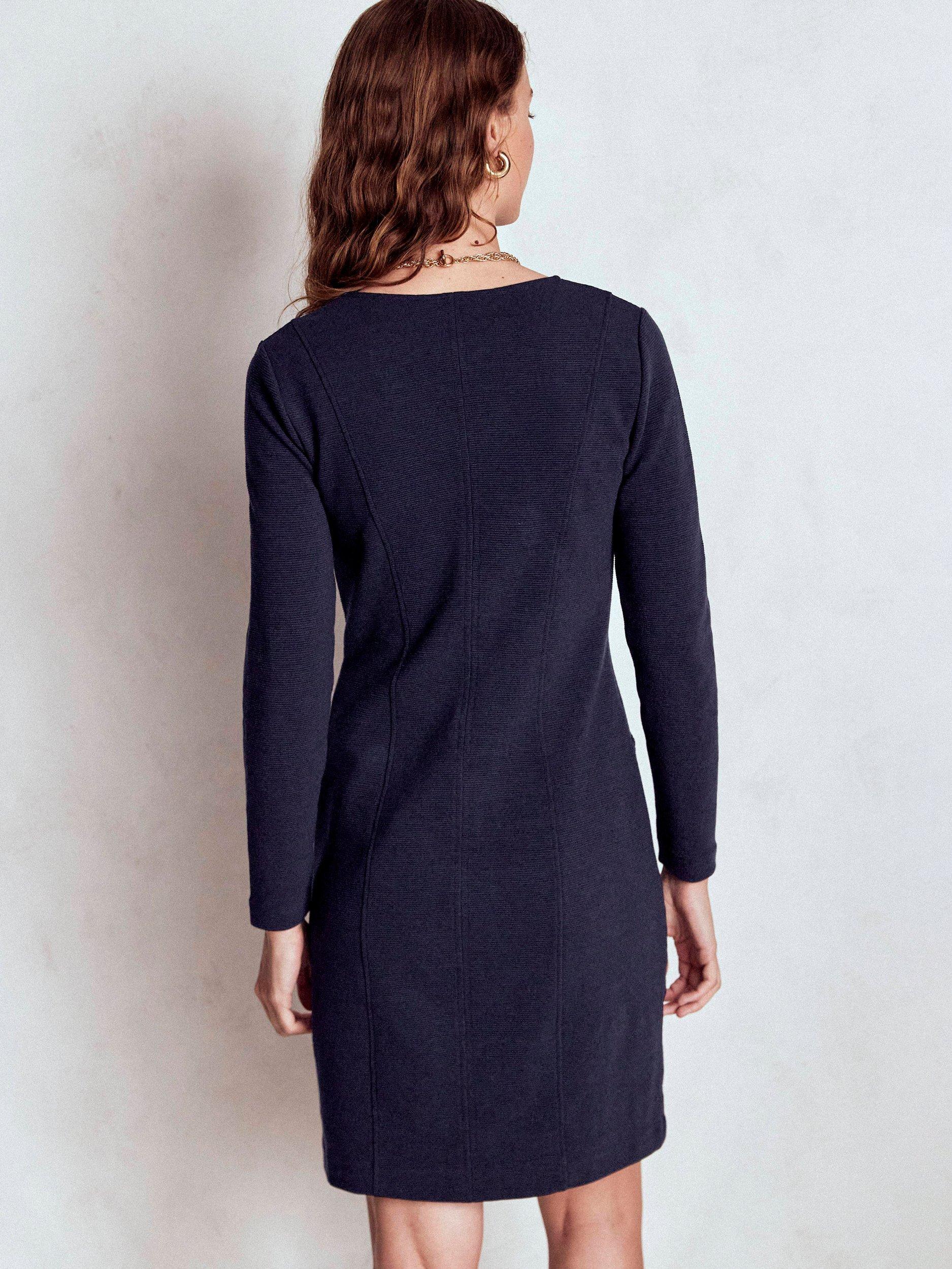 Product image 3 of 5, which shows Boden Ellen V-Neck Ottoman Dress, Navy, 8