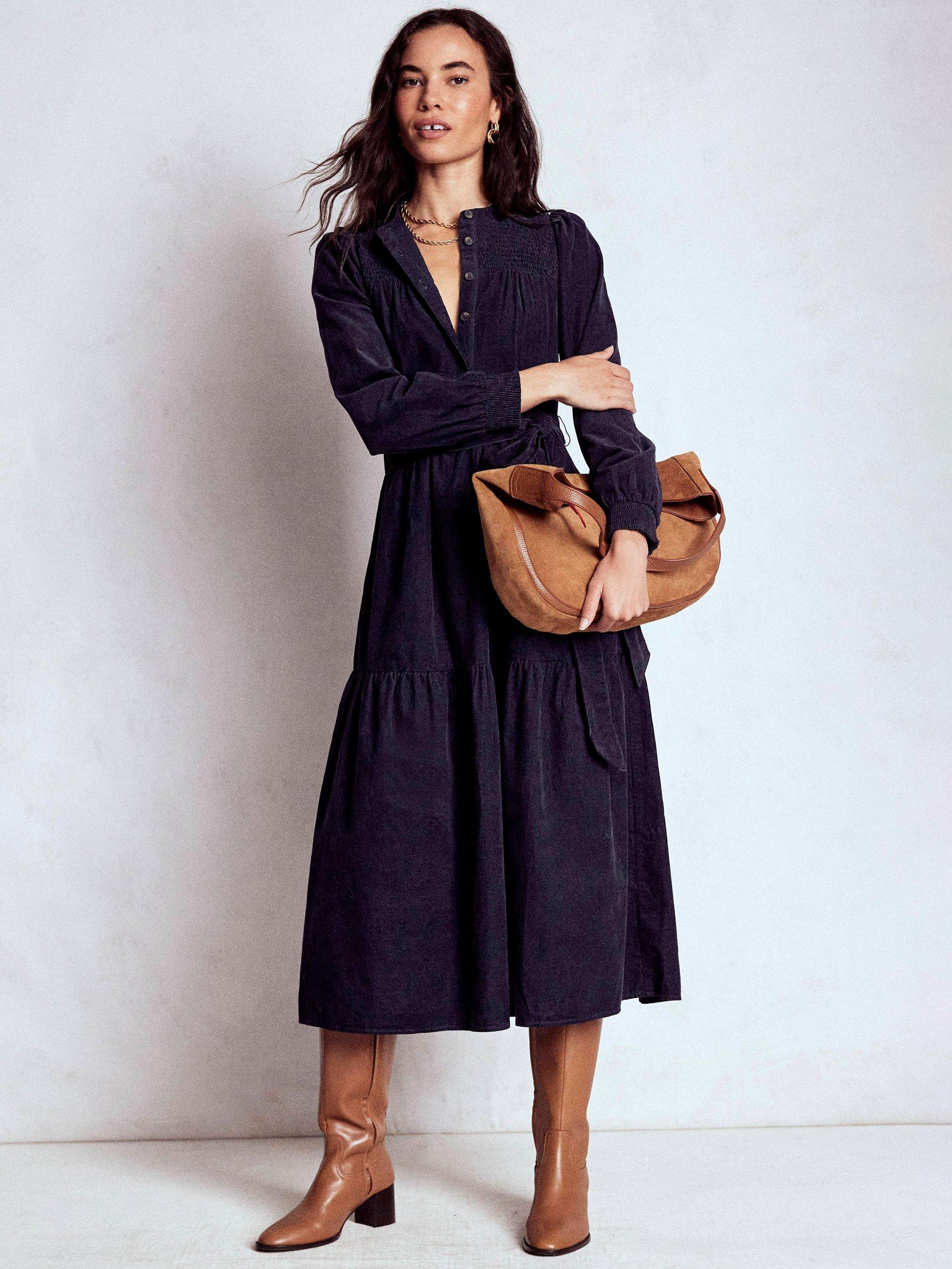 Boden Cecily Corduroy Long Sleeve Cotton Midi Dress