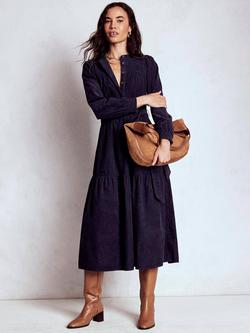 Boden Cecily Corduroy Long Sleeve Cotton Midi Dress, Navy