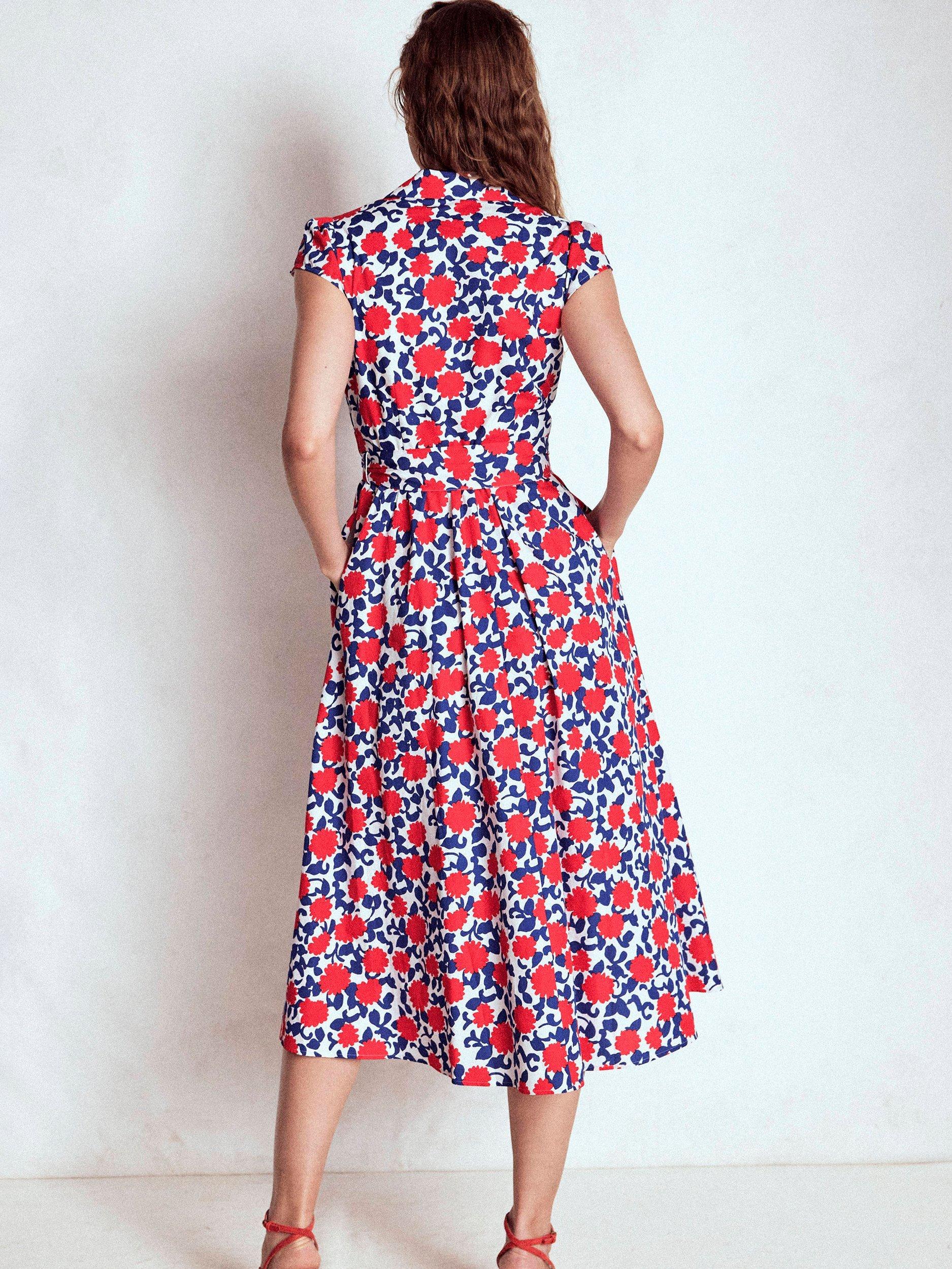 Product image 4 of 7, which shows Boden Julia Floral Wrap Midi Dress, Red/Multi, 10