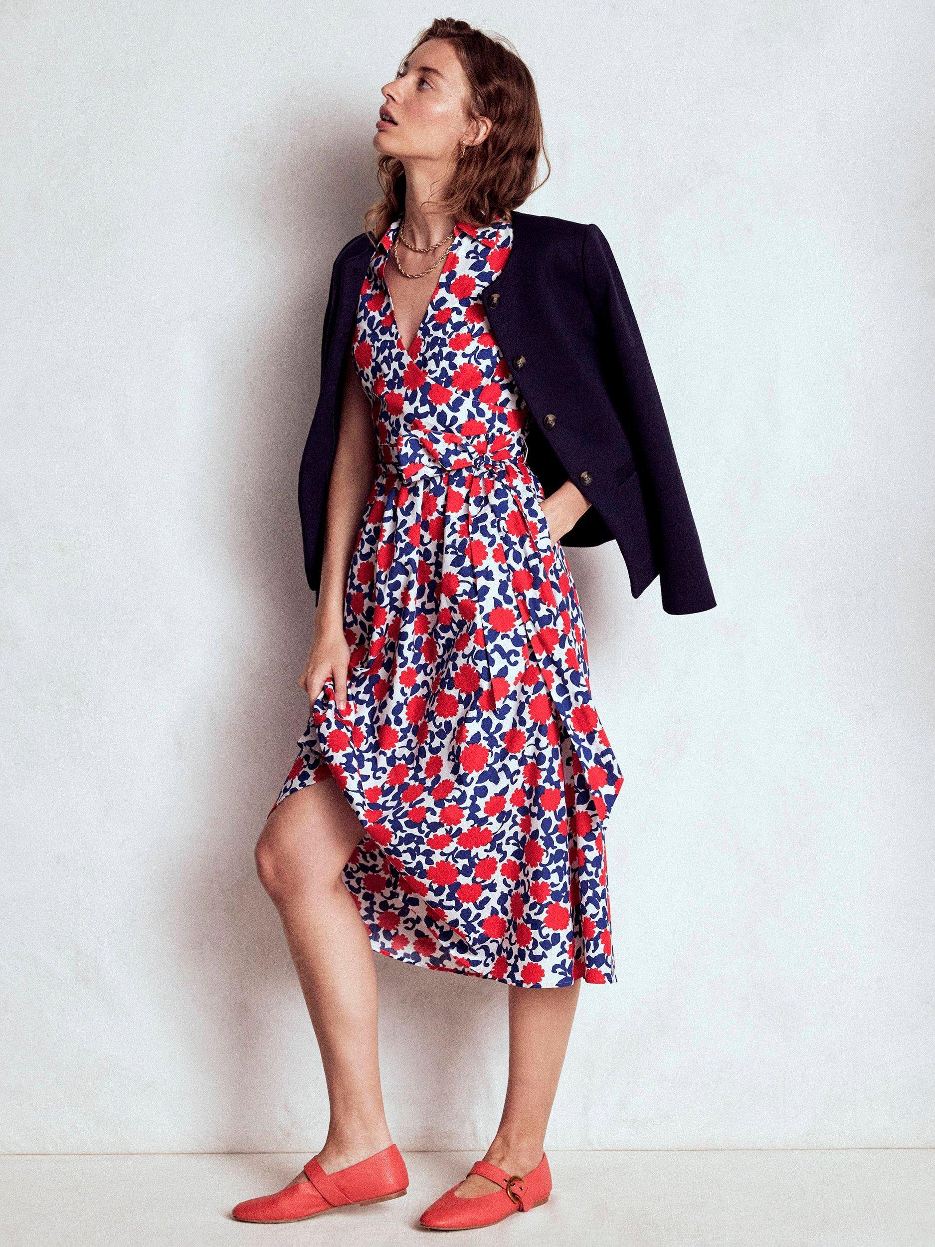 Product image 6 of 7, which shows Boden Julia Floral Wrap Midi Dress, Red/Multi, 10