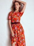 Boden Louisa Floral Jersey Midi Dress, Red/Multi