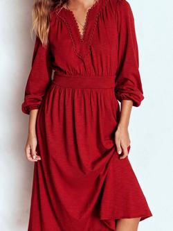 Boden Maddie Picot Trim Midi Dress, Carmine Red - view 2, Carmine Red
