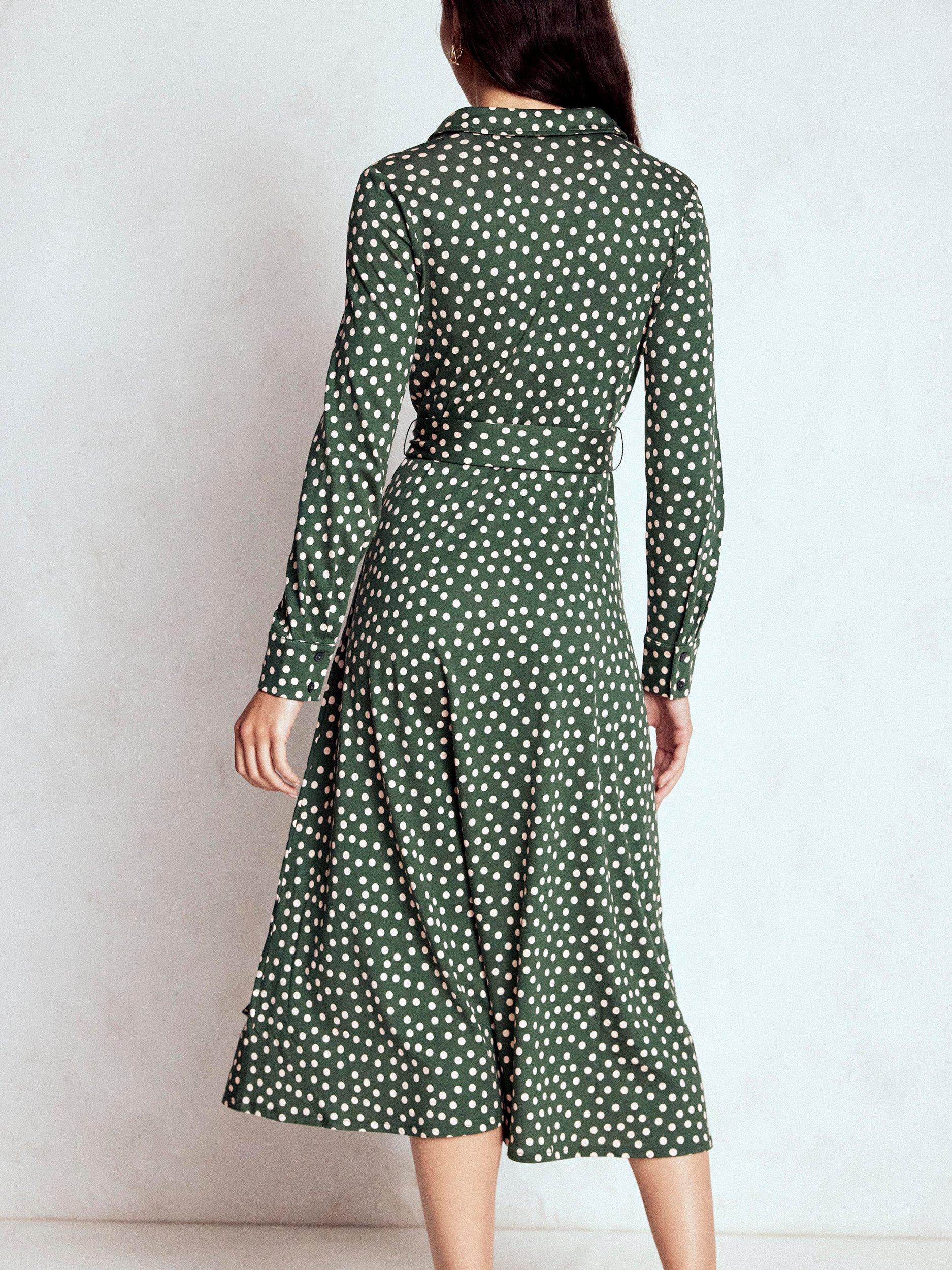 Boden Marcia Polka Dot Jersey Shirt Dress, Green/Multi