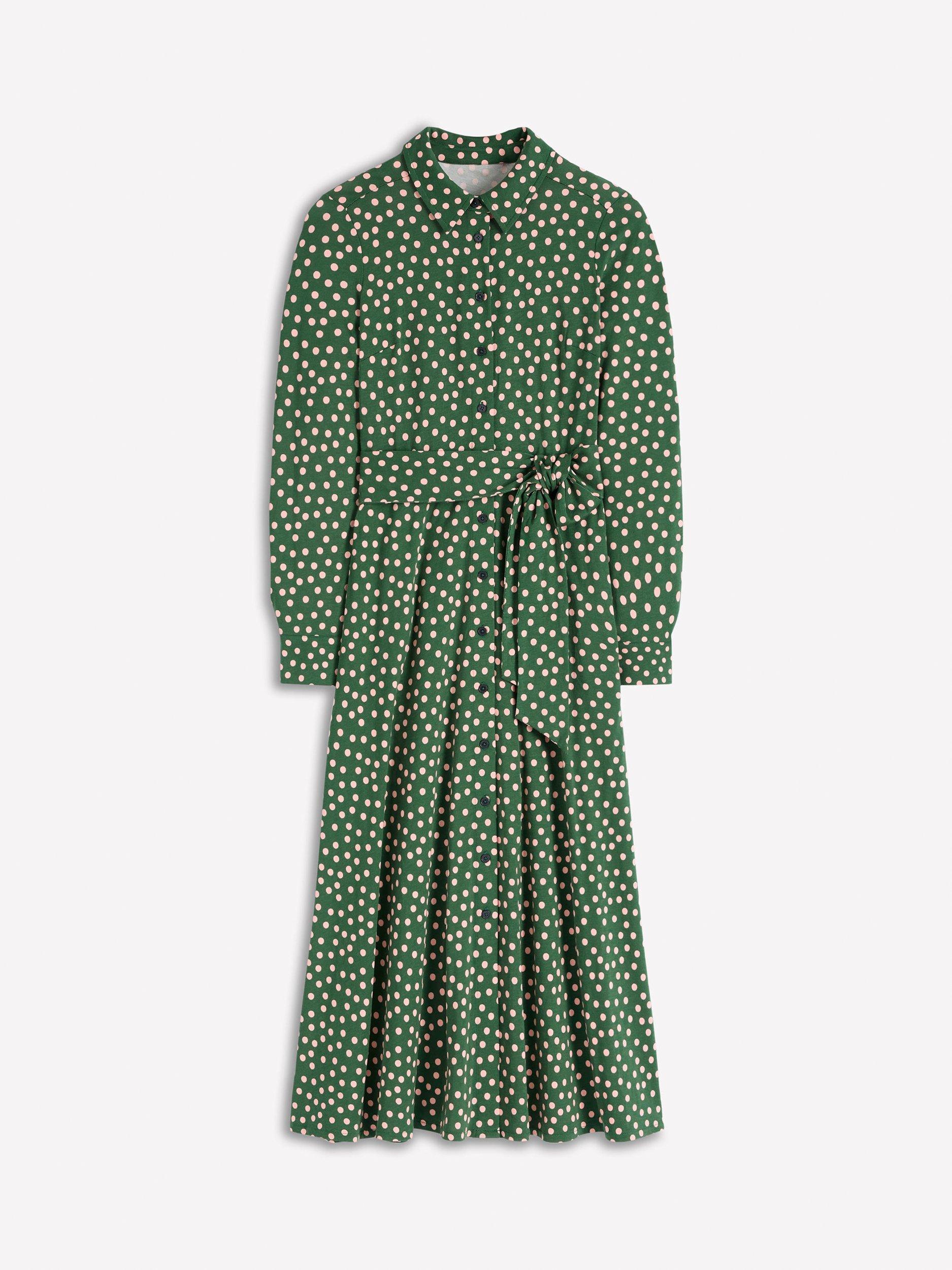 Boden Marcia Polka Dot Jersey Shirt Dress, Green/Multi