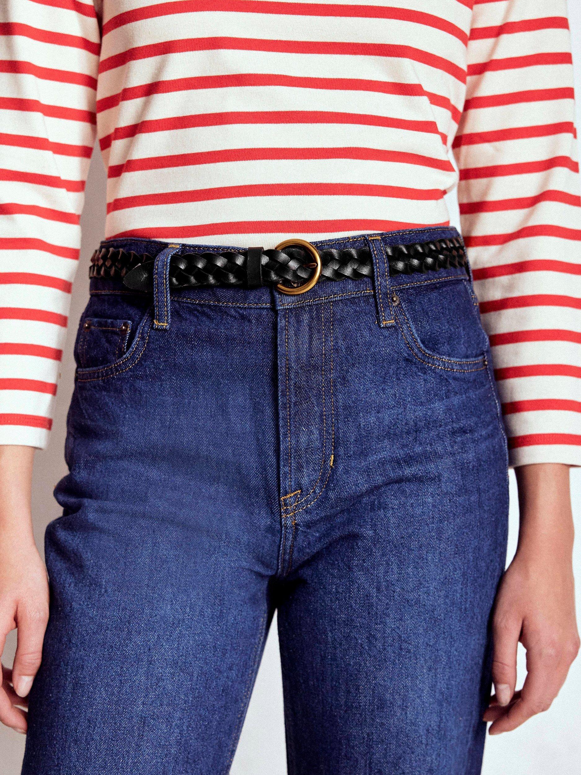 Product image 3 of 3, which shows Boden Skinny Plaited Belt, Black, XS