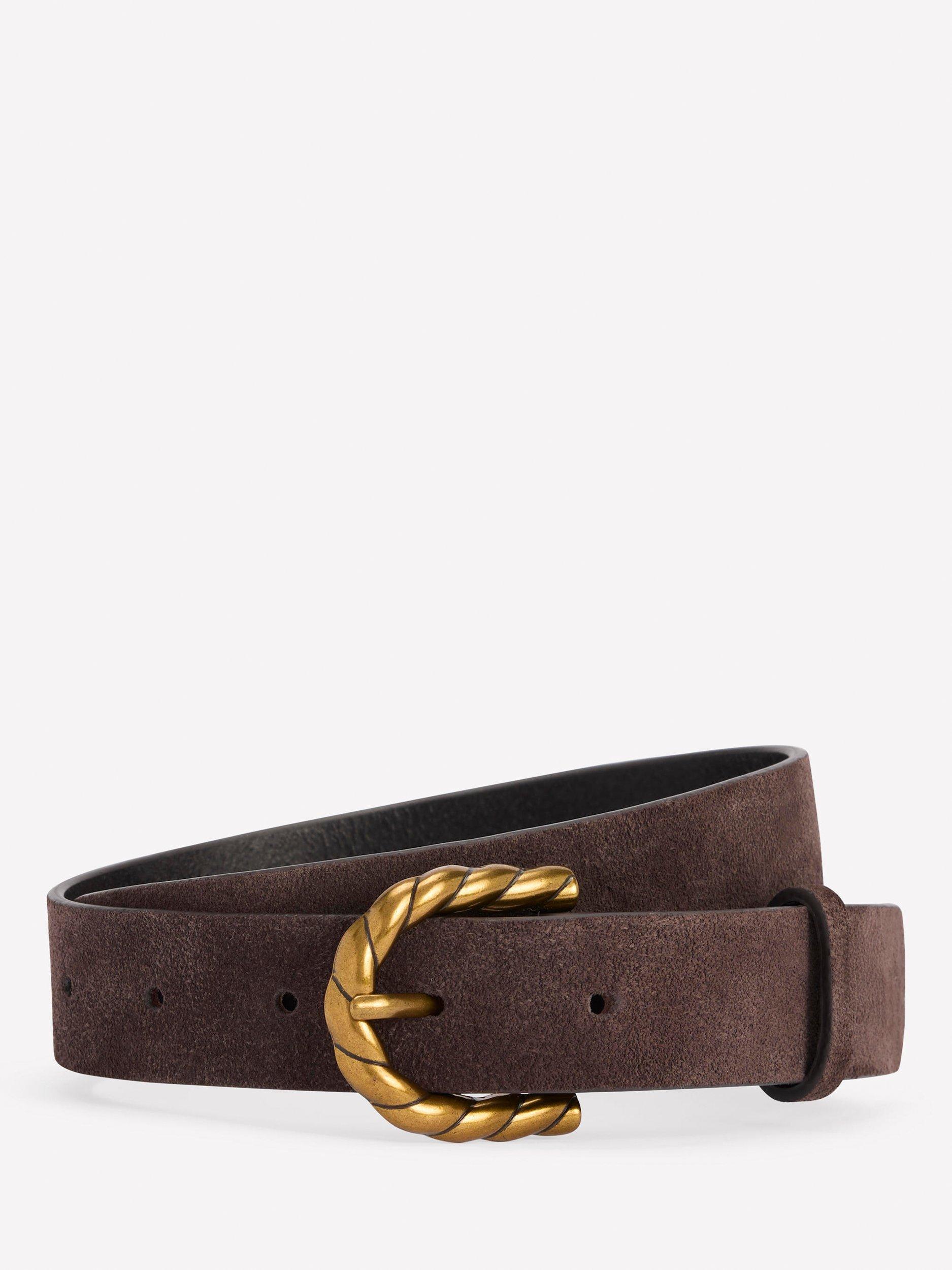 Product image 1 of 3, which shows Boden Suede Twist Buckle Belt, Brown, XS