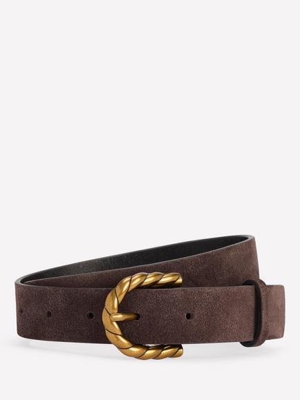 Boden Suede Twist Buckle Belt, Brown