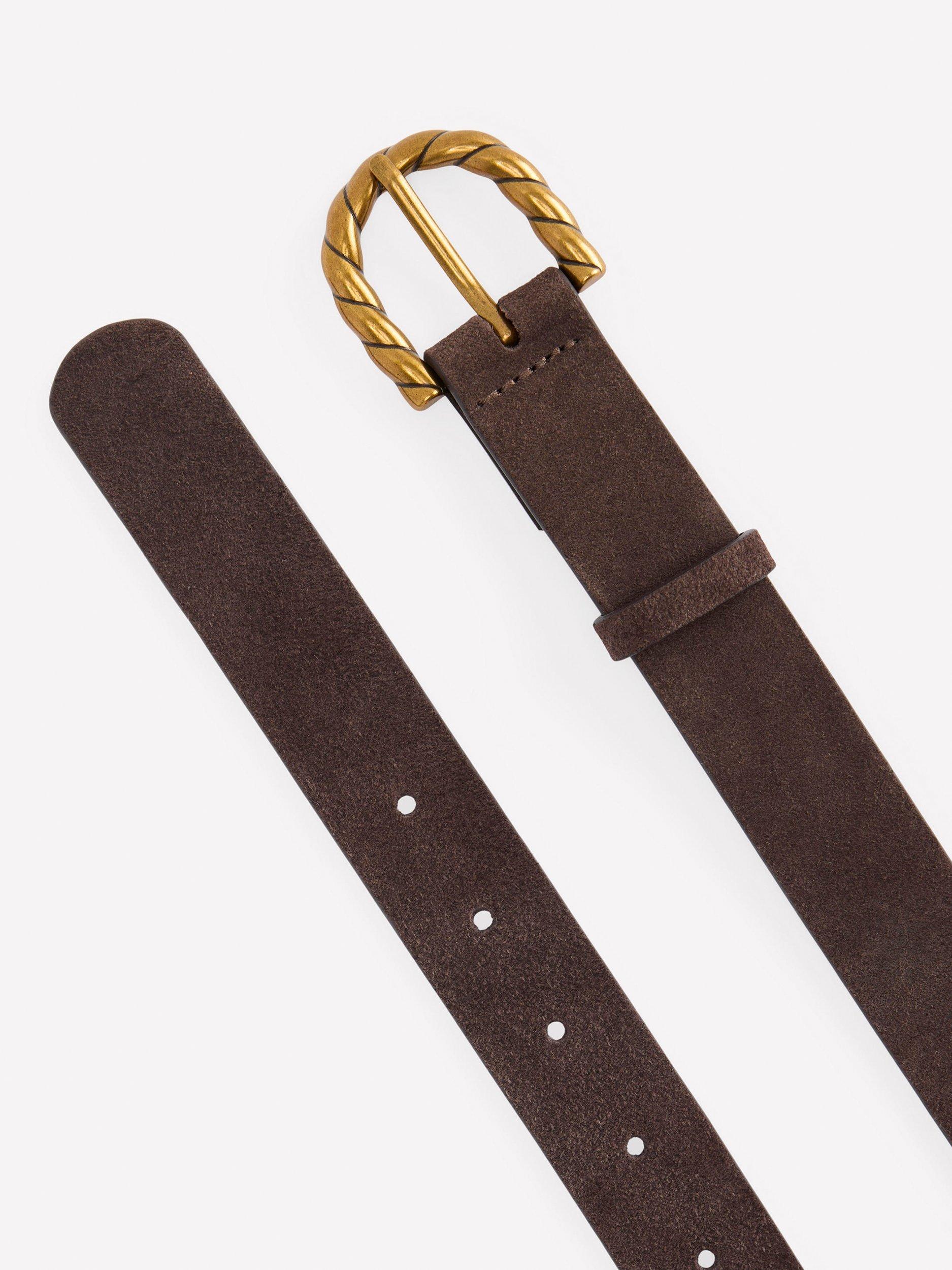 Product image 2 of 3, which shows Boden Suede Twist Buckle Belt, Brown, XS