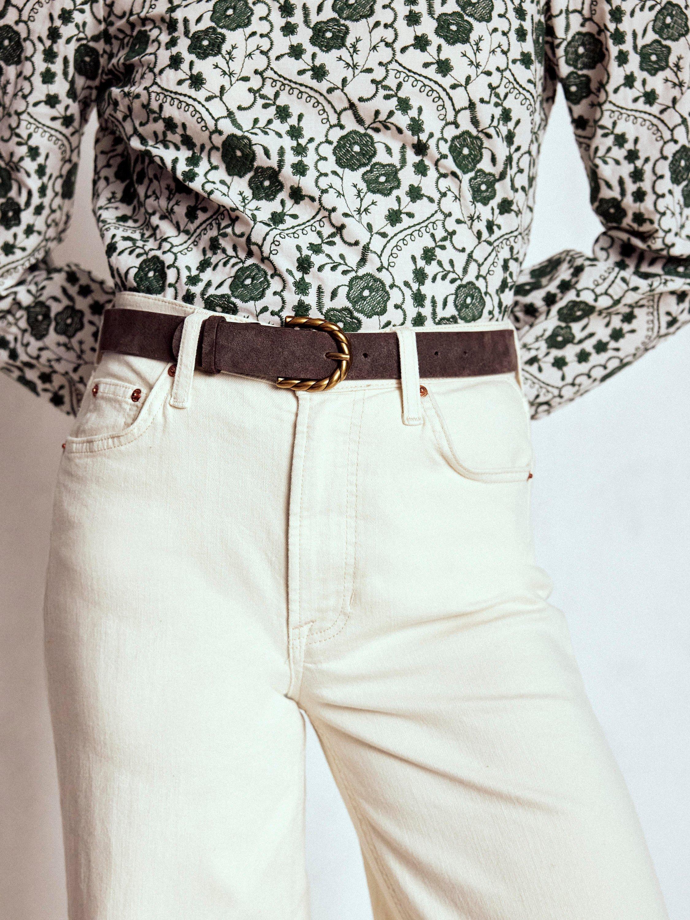 Product image 3 of 3, which shows Boden Suede Twist Buckle Belt, Brown, XS