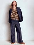 Boden Eva Stripe Pure Cashmere Cardigan, Camel Melange/Navy