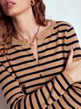 Boden Eva Stripe Pure Cashmere Cardigan, Camel Melange/Navy