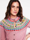 Boden Fae Fair Isle Frill Wool Blend Cardigan, Old Rose Pink