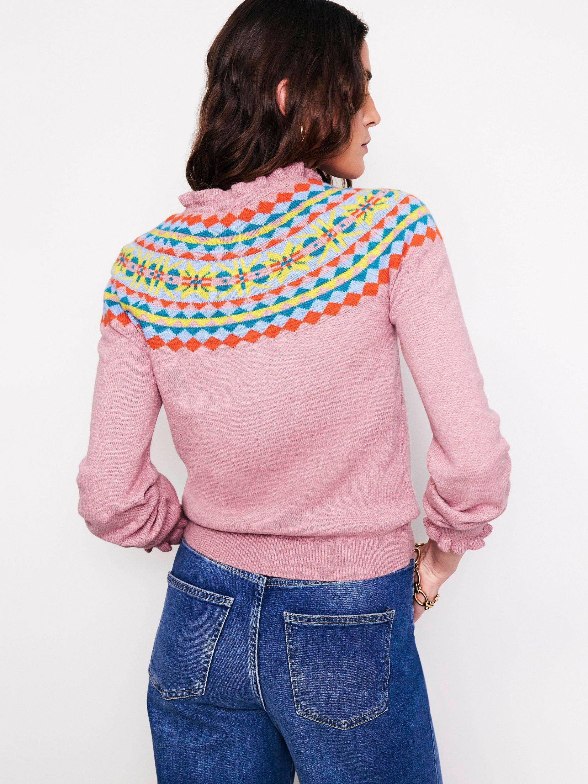 Collared Fair Isle Cardigan-Vintage Pink | Boden A