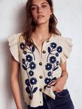 Boden Frill Detail Wool Blend Waistcoat, Oatmeal Melange