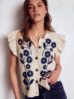 Boden Frill Detail Wool Blend Waistcoat, Oatmeal Melange, Oatmeal Melange