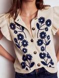 Boden Frill Detail Wool Blend Waistcoat, Oatmeal Melange