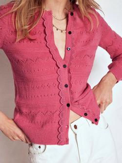 Boden Leticia Lace Trim Cardigan, Rose Pink - view 2, Rose Pink