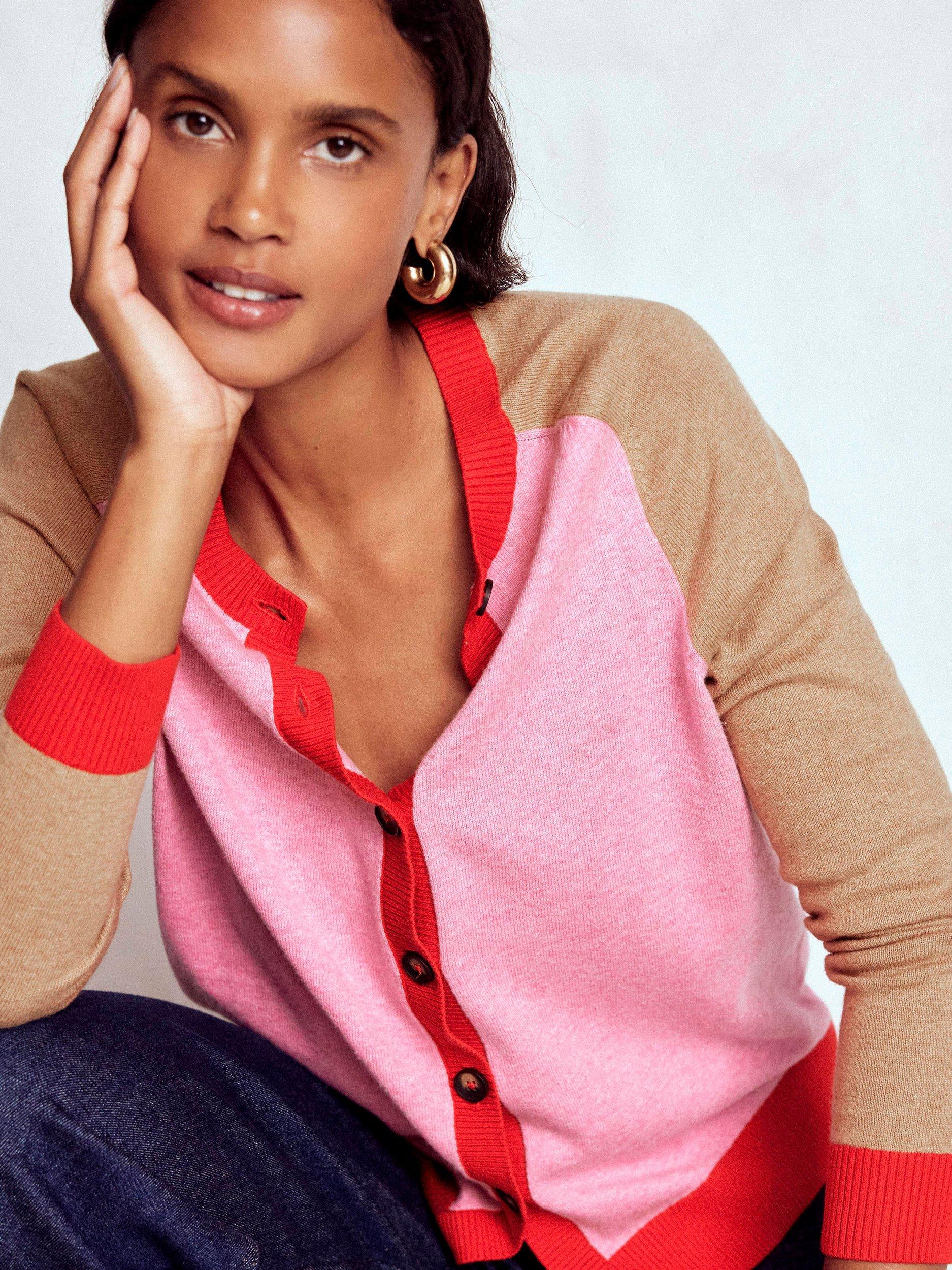 Product image 2 of 6, which shows Boden Meg Cardigan, Camel/Pink, XL