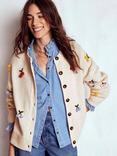 Boden Natalie Wool Blend Embroidered Round Neck Cardigan