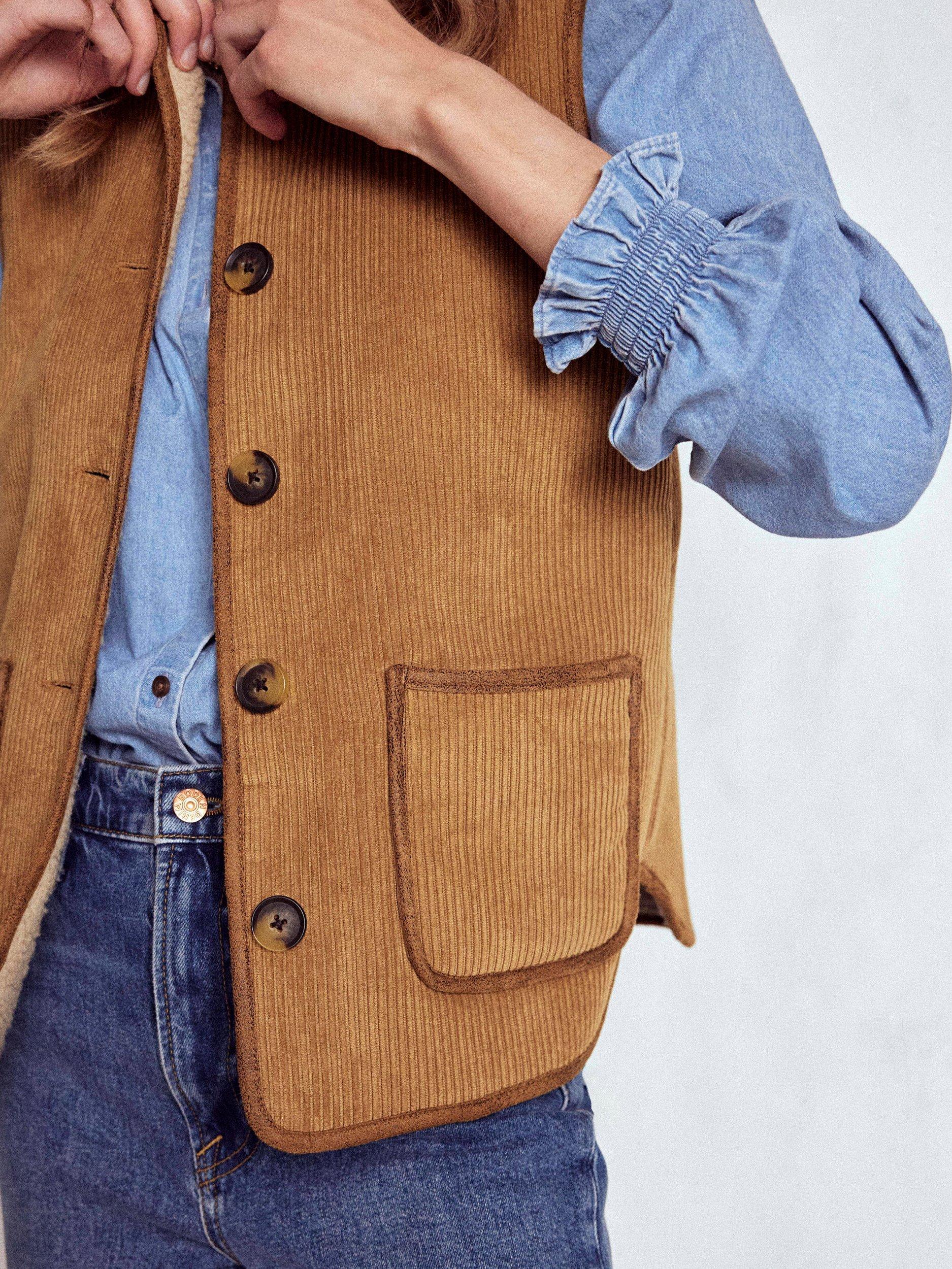 Product image 2 of 7, which shows Boden Clerkenwell Reversible Gilet, Brown/Natural, 10