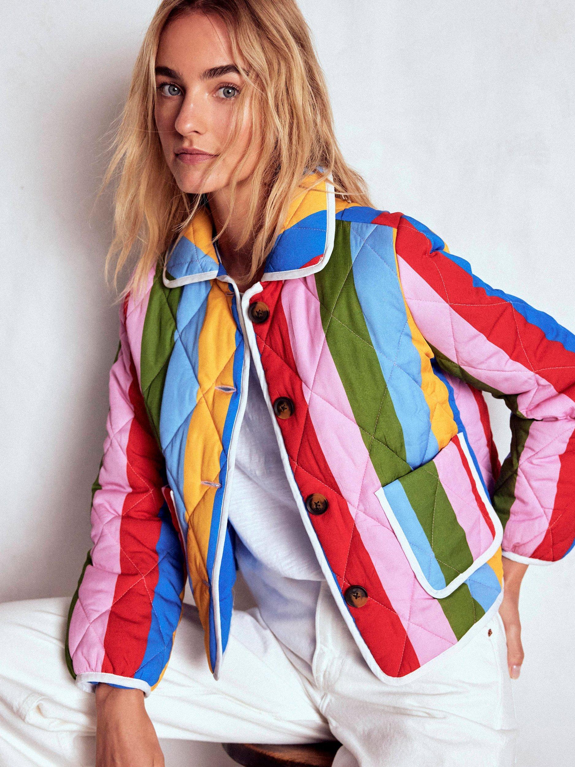 Product image 1 of 7, which shows Boden Fitzrovia Stripe Quilted Jacket, Multi, 12