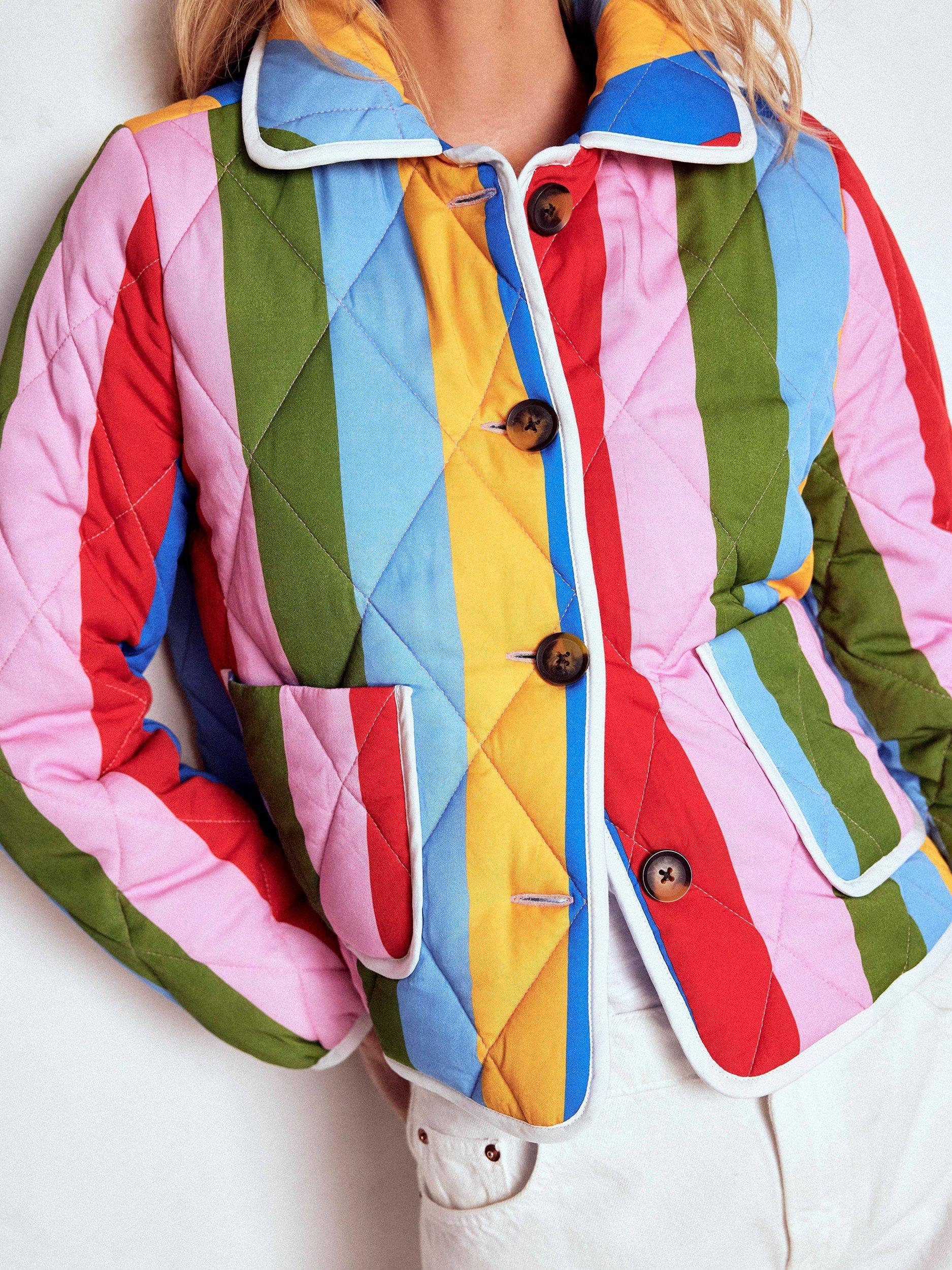 Product image 2 of 7, which shows Boden Fitzrovia Stripe Quilted Jacket, Multi, 12