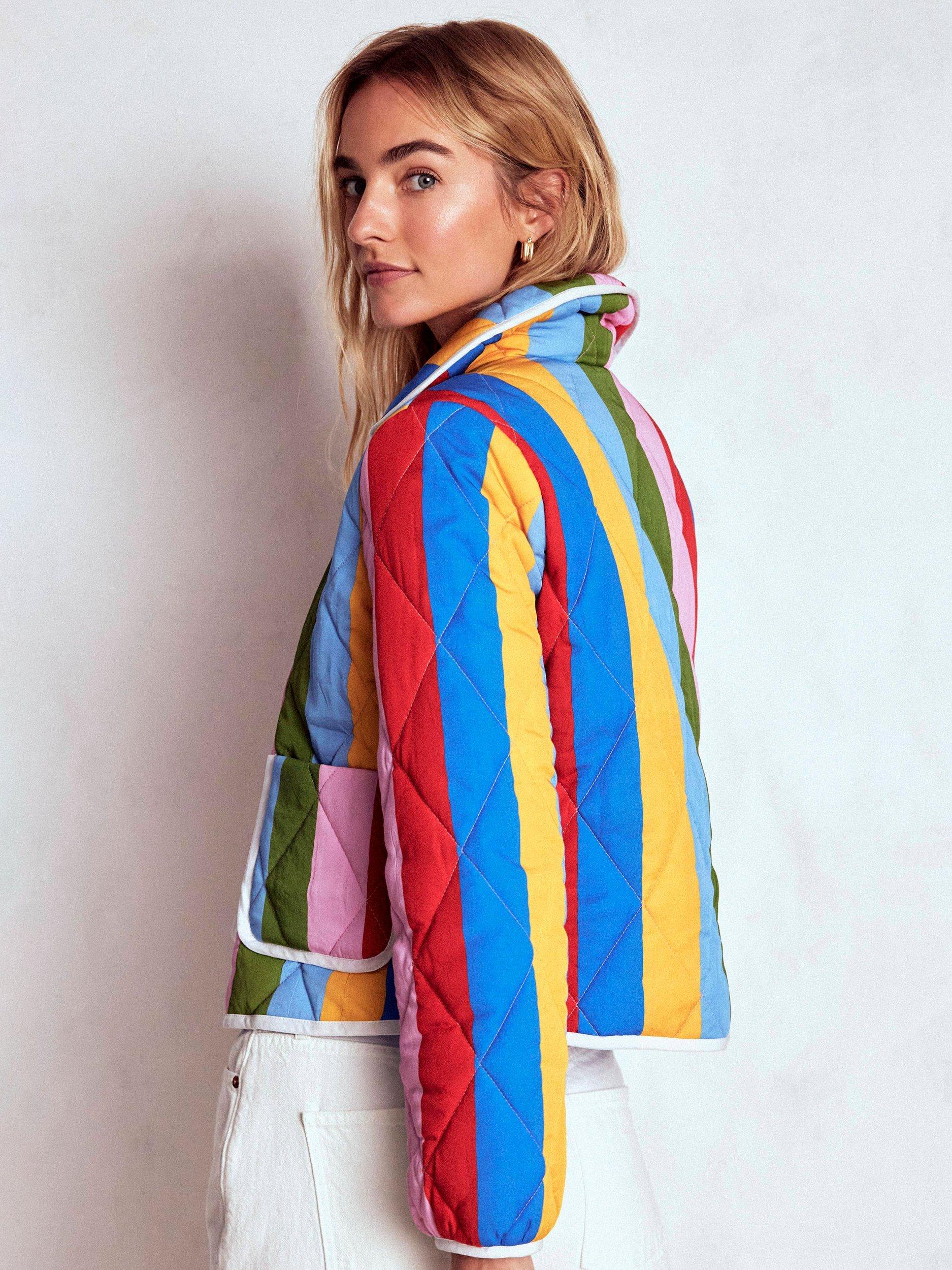 Product image 3 of 7, which shows Boden Fitzrovia Stripe Quilted Jacket, Multi, 12