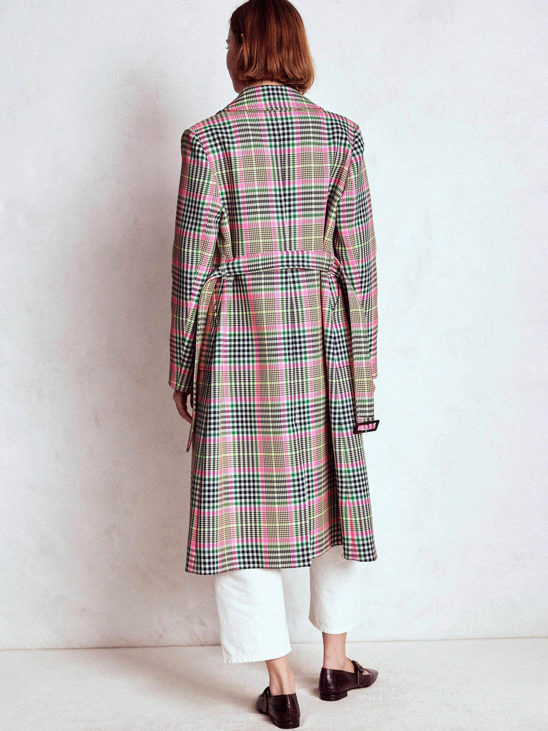 Product image 3 of 7, which shows Boden Lancaster Check Belted Mac, Brown/Pink, 8