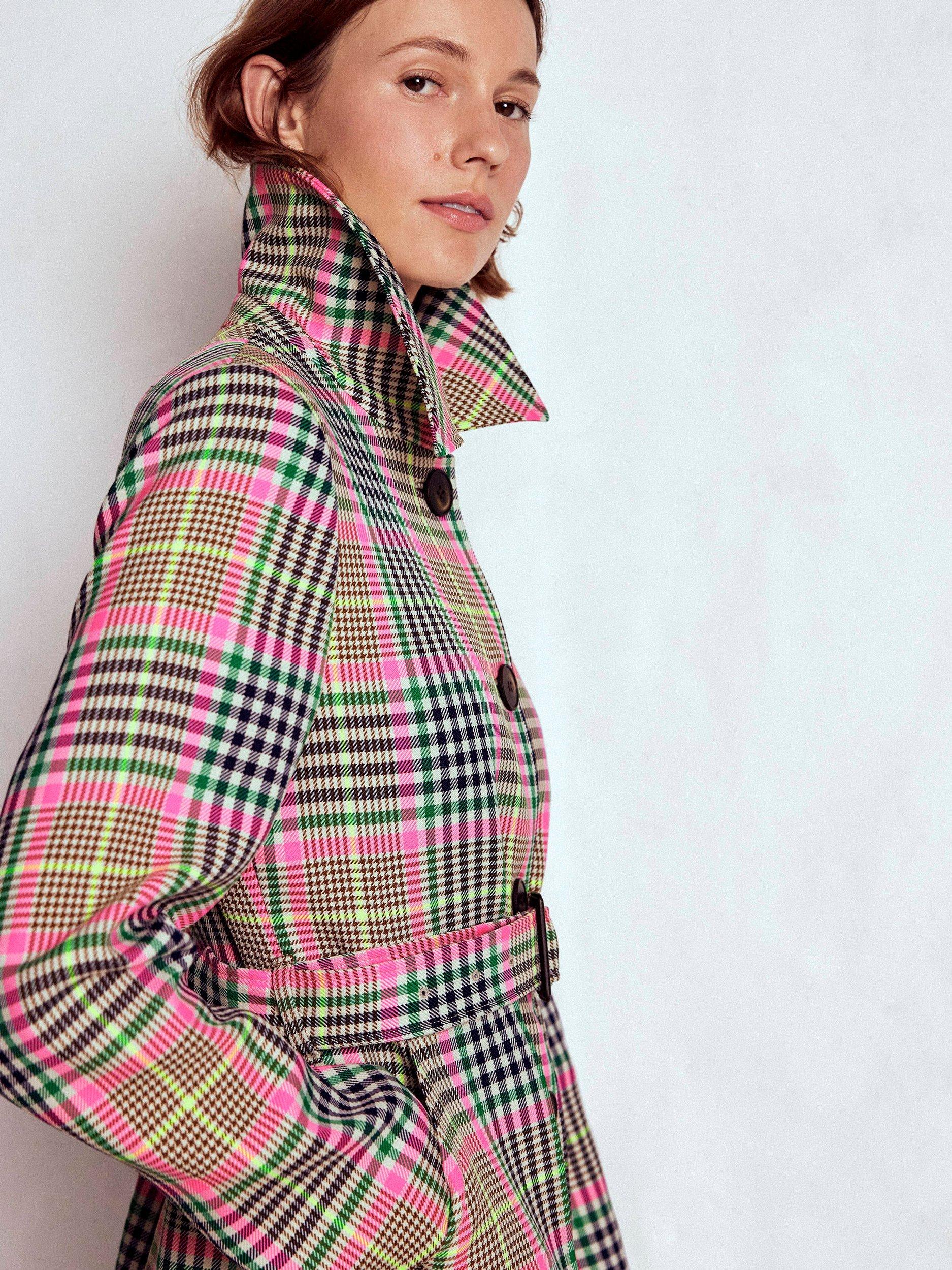 Product image 4 of 7, which shows Boden Lancaster Check Belted Mac, Brown/Pink, 8