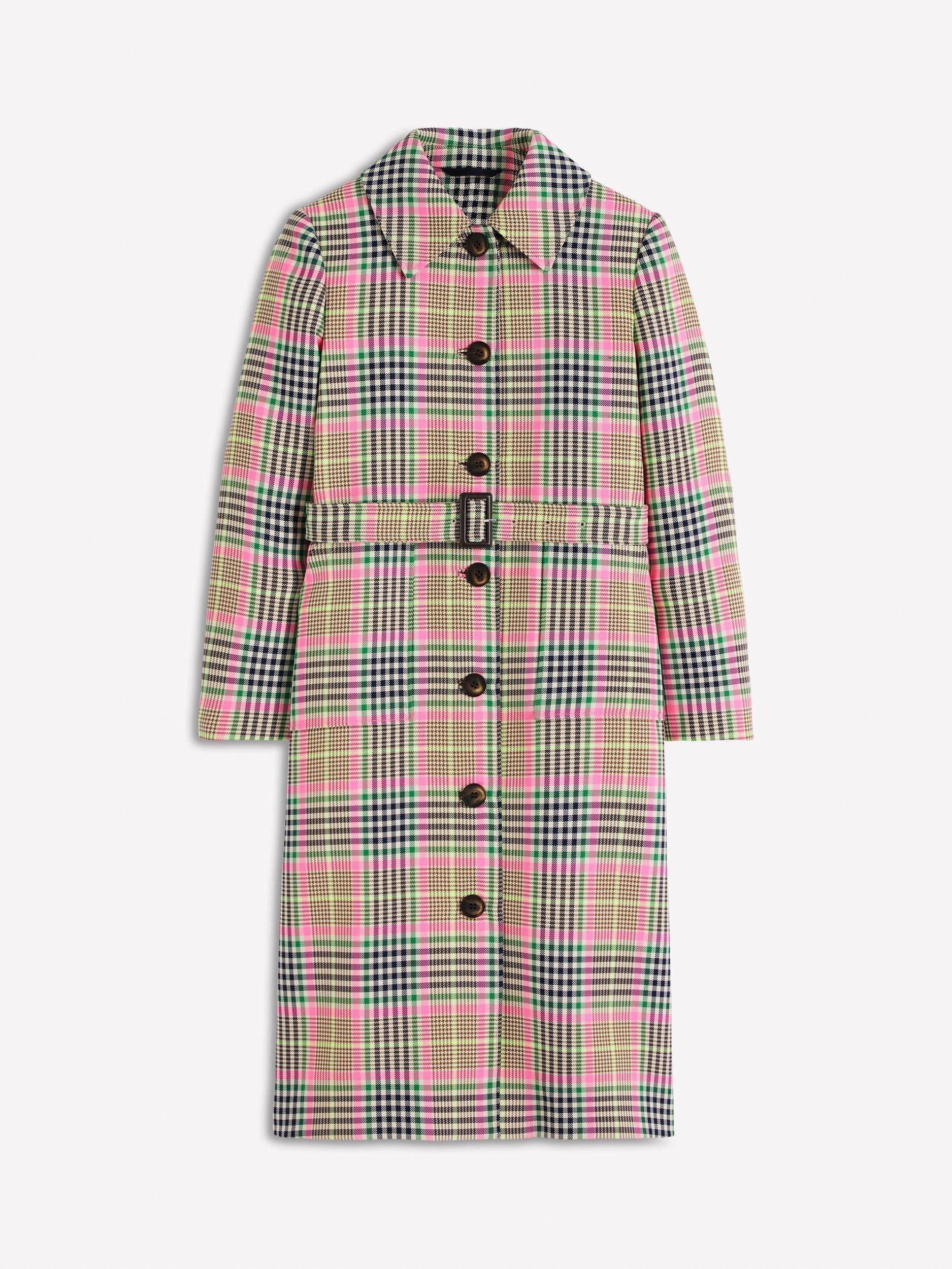 Product image 7 of 7, which shows Boden Lancaster Check Belted Mac, Brown/Pink, 8