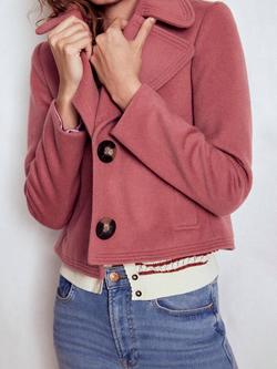 Boden Wool Blend Topstitch Long Sleeve Biker Jacket - view 2, Dusty Pink