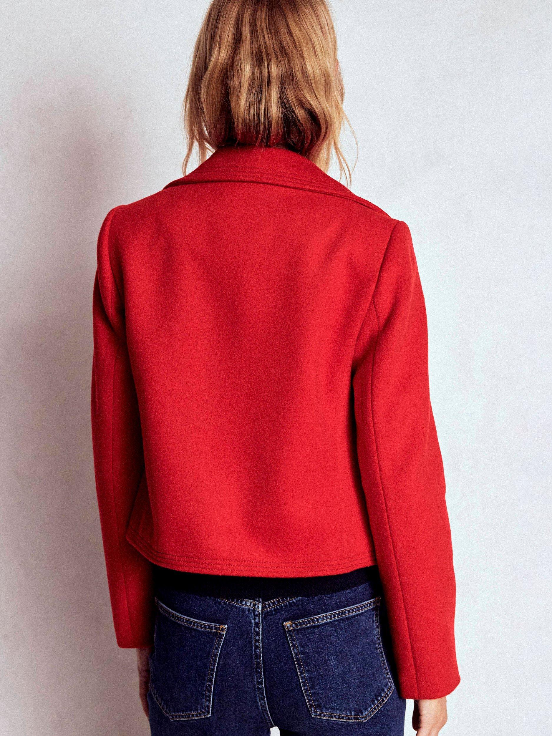 Product image 3 of 6, which shows Boden Topstitch Wool Rich Jacket, Poppy Red, 8