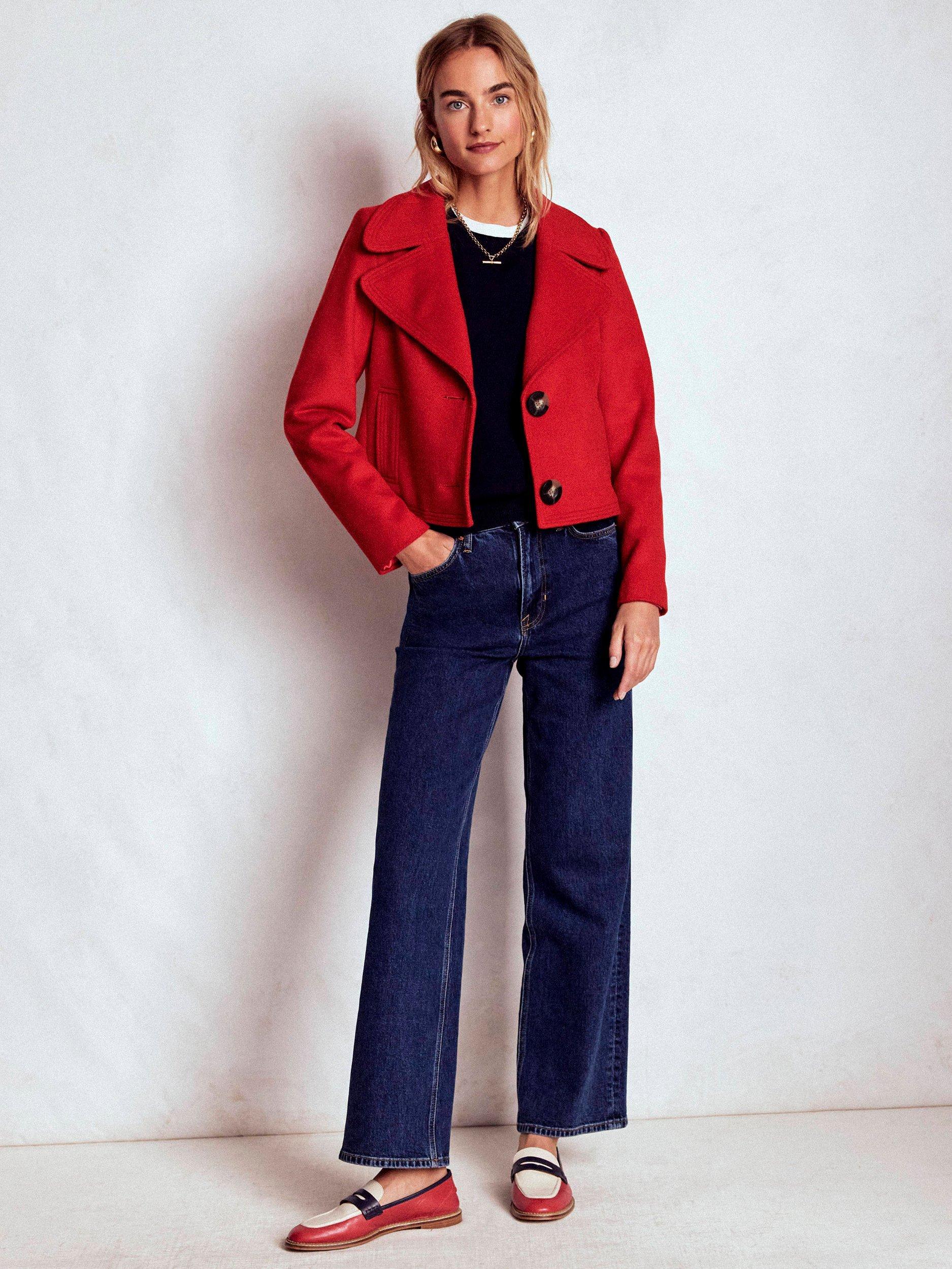 Product image 4 of 6, which shows Boden Topstitch Wool Rich Jacket, Poppy Red, 8