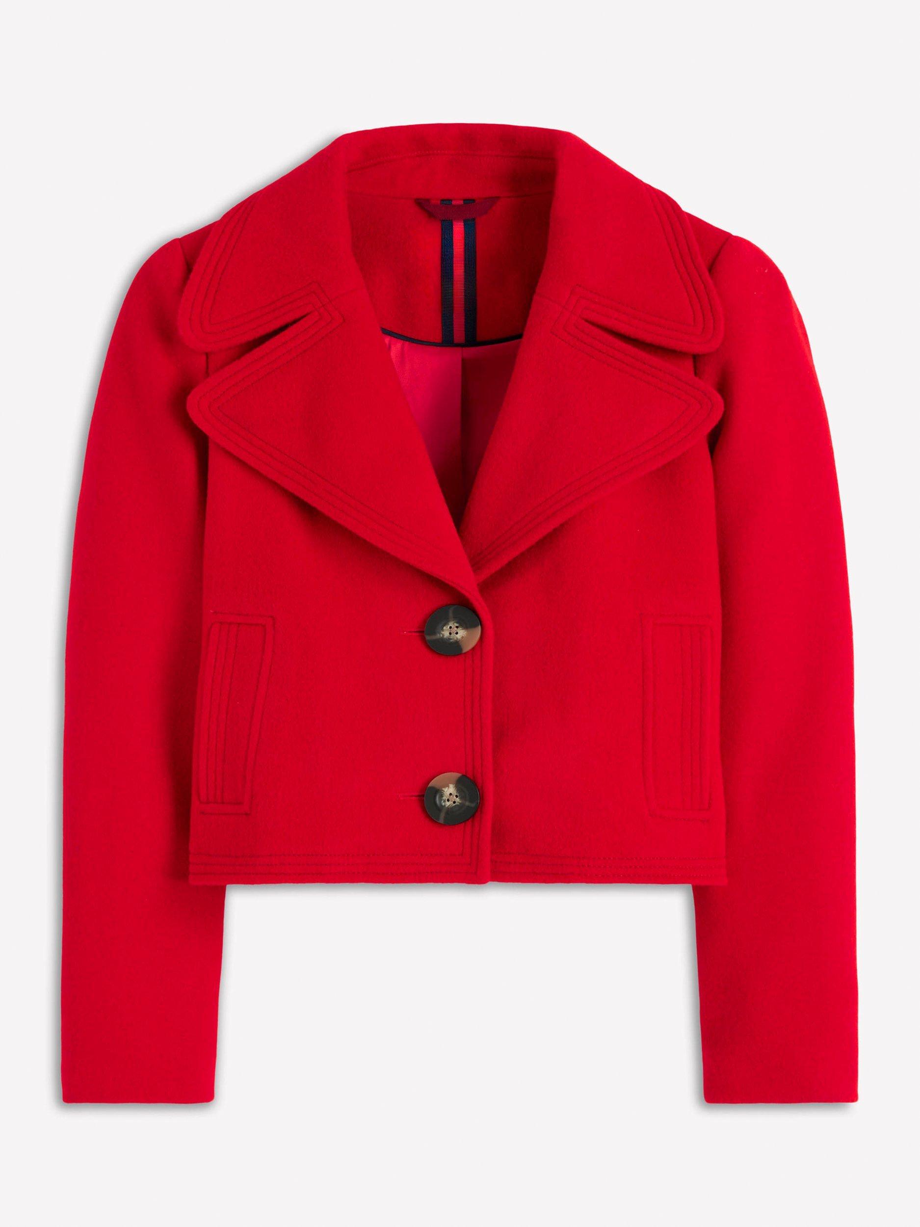 Product image 6 of 6, which shows Boden Topstitch Wool Rich Jacket, Poppy Red, 8