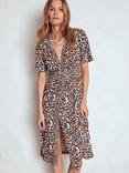 Boden Natalia Floral Jersey Tea Dress, Cognac/Multi
