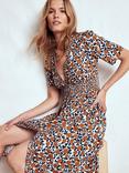 Boden Natalia Floral Jersey Tea Dress, Cognac/Multi