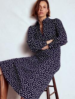 Boden Pip Polka Dot Ponte Midi Dress, Navy/Multi, Navy/Multi
