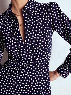 Boden Pip Polka Dot Ponte Midi Dress, Navy/Multi - view 2, Navy/Multi