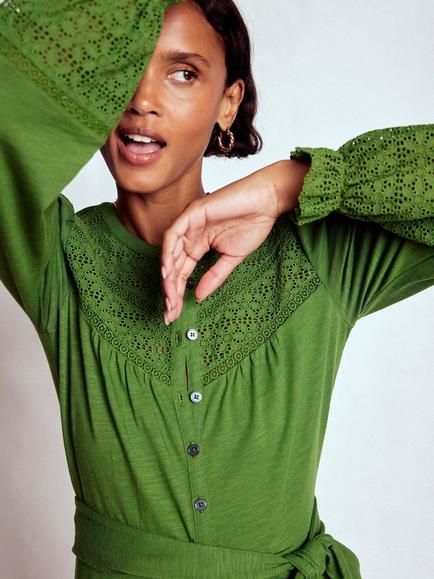 Boden Pippa Broderie Anglaise Jersey Dress - view 2, Promenade Green