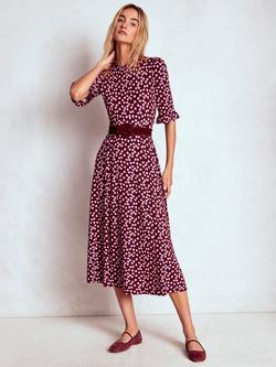 Boden Heart Ruffle Seamed Midi Dress, Chestnut/Multi, Chestnut/Multi