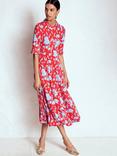 Boden Floral Ruffle Seamed Midi Dress, Red/Multi
