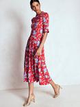 Boden Floral Ruffle Seamed Midi Dress, Red/Multi