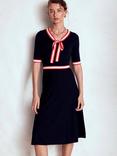 Boden Cotton Blend Tipped Bow Short Sleeve Round Neck A Line Midi Dress