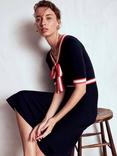 Boden Cotton Blend Tipped Bow Short Sleeve Round Neck A Line Midi Dress